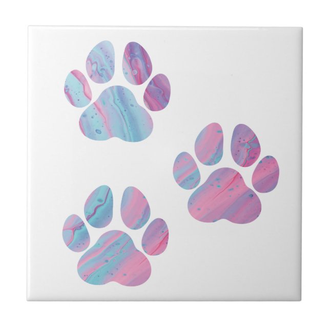 Dog Paw Prints - farbenfrohe Wirbel Fliese (Vorderseite)