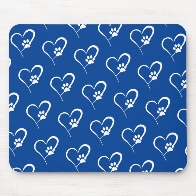 Dog Paw Prints mit Herz auf Blue Mouse Pad Mousepad (Vorne)