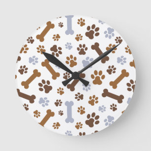 Dog Paw Prints Pattern Runde Wanduhr