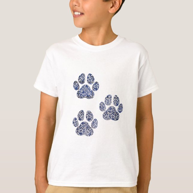 Dog Paw Prints - Portugiesische Tiles T-Shirt (Vorderseite)