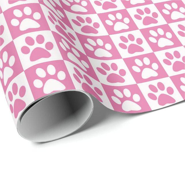 Dog Paw Prints rosa und weiß Geschenkpapier (Rolleneckpunkt)