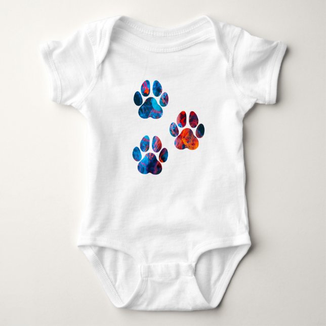 Dog Paw Prints - Tinte in Wasser Baby Strampler (Vorderseite)