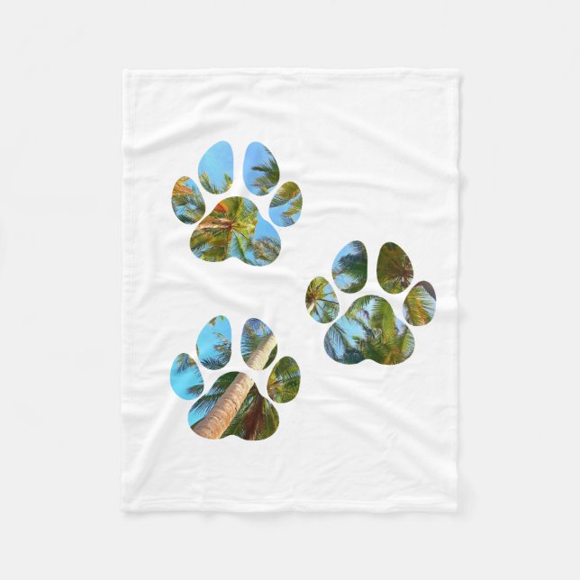 Dog Paw Prints - Tropische Palmen Fleecedecke (Vorderseite)