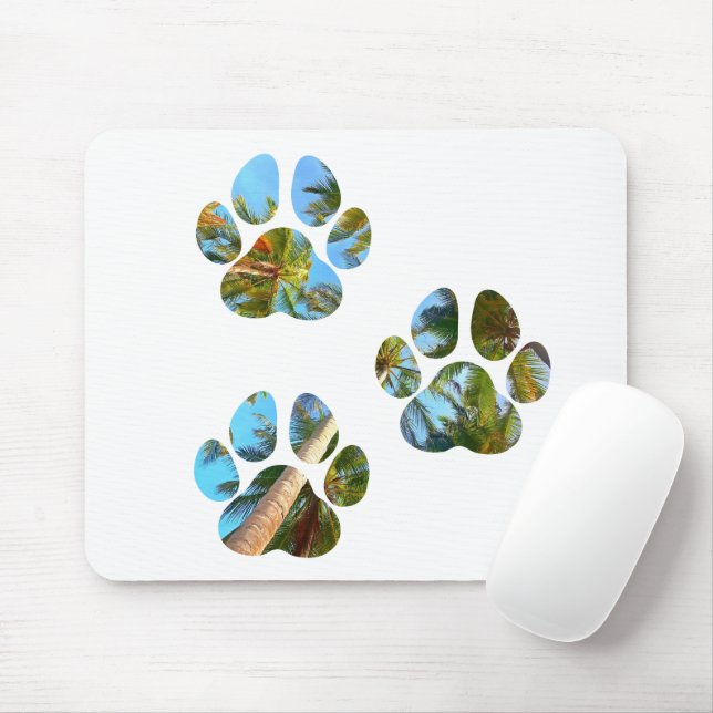 Dog Paw Prints - Tropische Palmen Mousepad (Mit Mouse)