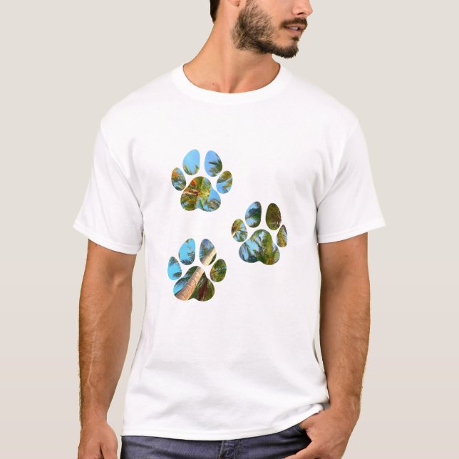 Dog Paw Prints - Tropische Palmen T-Shirt (Vorderseite)