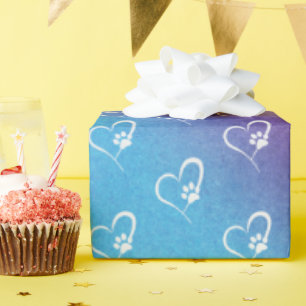 Dog Paw Prints und Herz Geschenkpapier