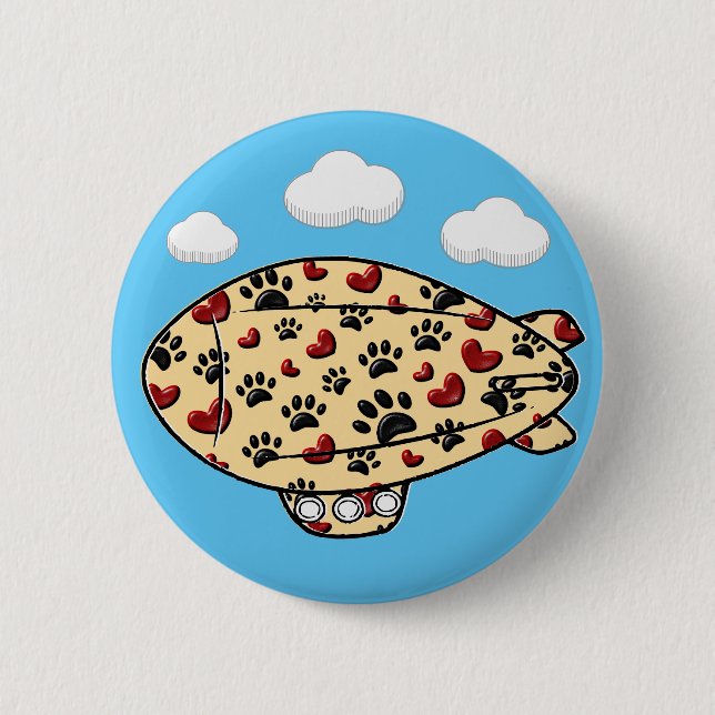 Dog Paw Prints und Red Hearts Custom Blimp Button (Vorderseite)