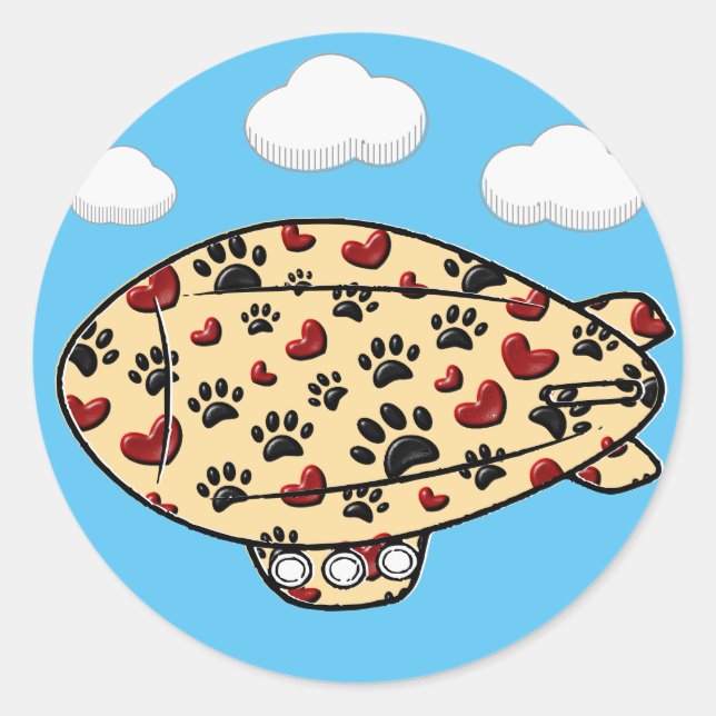 Dog Paw Prints und Red Hearts Custom Blimp Runder Aufkleber (Vorderseite)