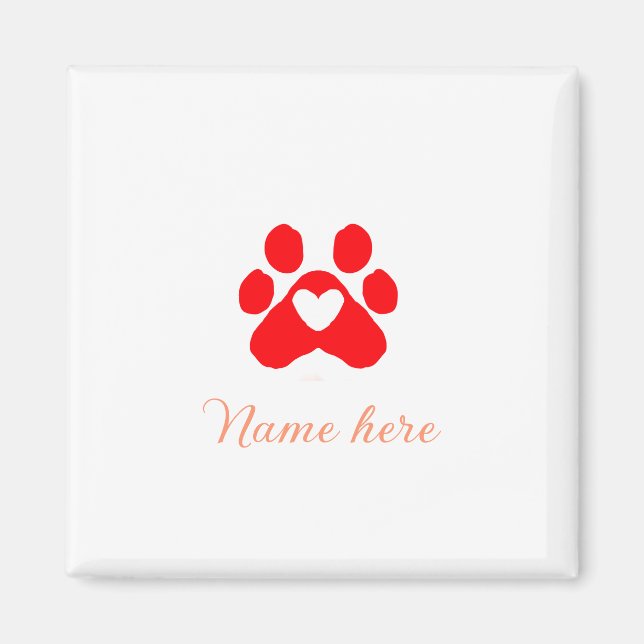 Dog paw red heart pet add name text animal paw  magnet (Vorne)