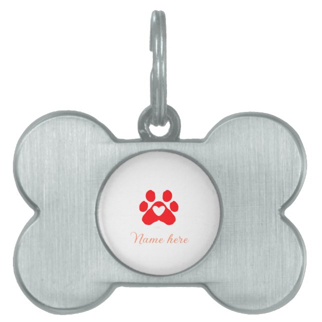Dog paw red heart pet add name text animal paw  tiermarke (Vorderseite)