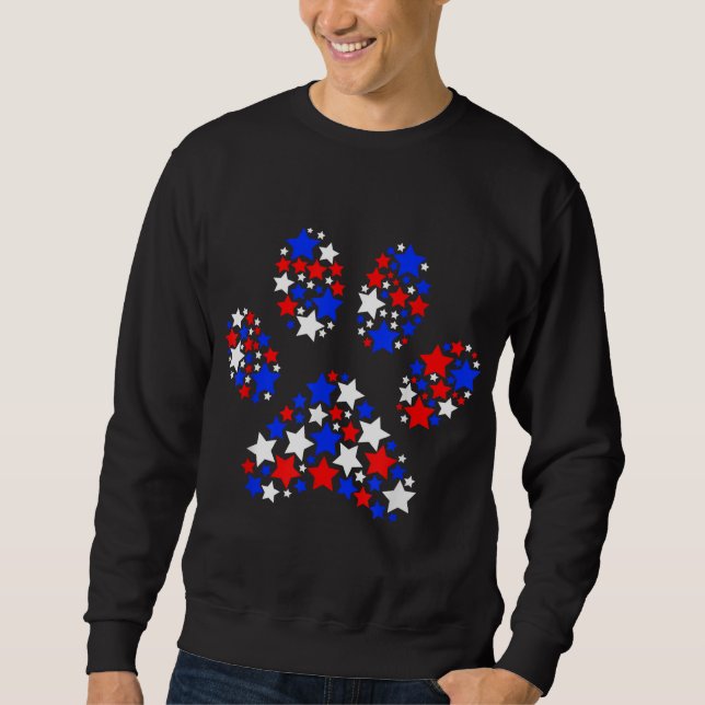 Dog Paw Red White Blue Stars 4. Juli Dog Cat L Sweatshirt (Vorderseite)
