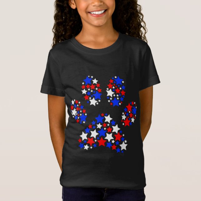 Dog Paw Red White Blue Stars 4. Juli Dog Cat L T-Shirt (Vorderseite)