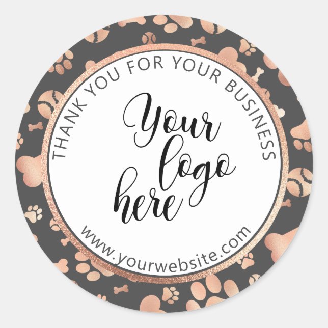 Dog Paw Rose Gold Custom Logo Pet Runder Aufkleber (Vorderseite)