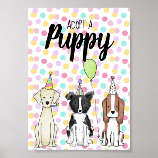 Dog Paw-ty Table Sign - adoptier eines Welpen Poster
