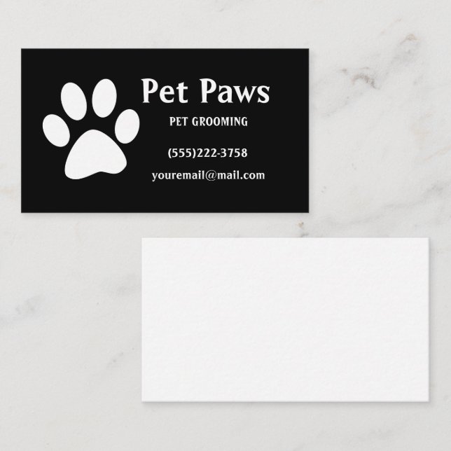 Dog Paw White Black Pet Grooming Service Visitenkarte (Vorne/Hinten)