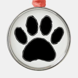 Dog Paw Zeichnend in Schwarz Silbernes Ornament