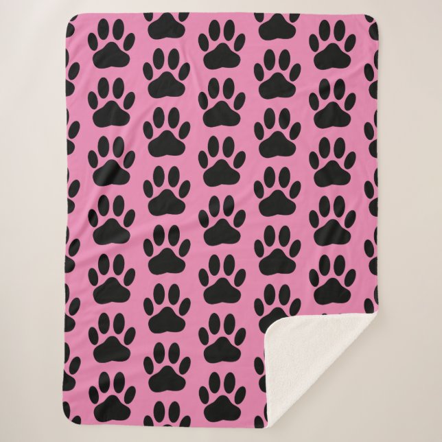 Dog Pawprint auf rosa Sherpa Blanket Sherpadecke (Vorderseite)