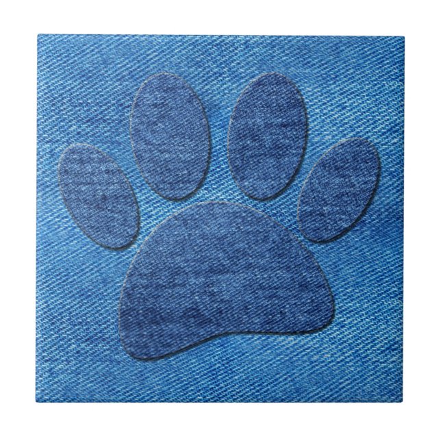 Dog Pawprint Blue Denim Pint Fliese (Vorderseite)