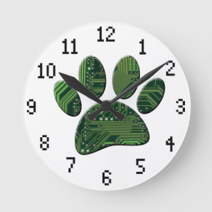 Dog Pawprint Electronic Circuit Board Runde Wanduhr