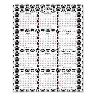 Dog Pawprint Muster 2024 Kalender Fotodruck