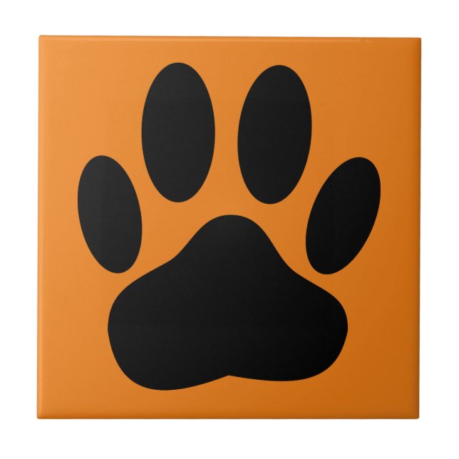 Dog Pawprint Orange Hintergrund Fliese (Vorderseite)