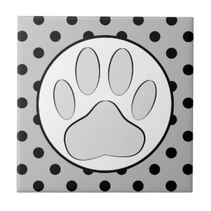 Dog Pawprint Polka Dots Round Frame Fliese