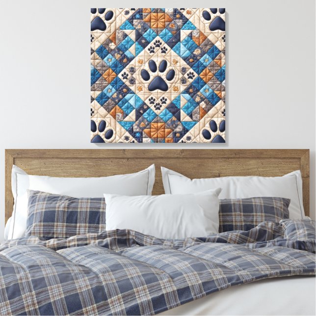Dog Pawprint Quilt Design Leinwanddruck (Insitu (Schlafzimmer))