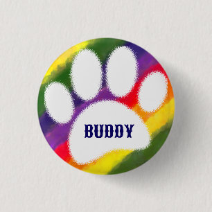 Dog Pawprint Rainbow Watercolor Individuelle Name Button