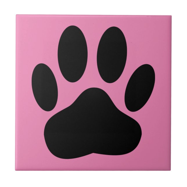Dog Pawprint Rosa Hintergrund Fliese (Vorderseite)