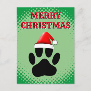 Dog Pawprint Santas Hat Feiertagspostkarte