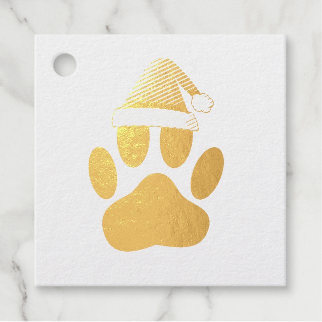 Dog Pawprint Santas Hat Geschenkanhänger (Vorderseite)