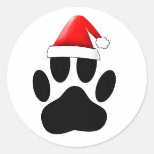 Dog Pawprint Santas Hat Runder Aufkleber