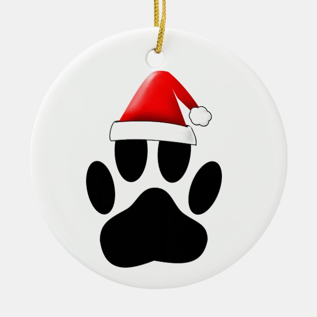 Dog Pawprint Weihnachtsmannmütze Keramik Ornament (Vorne)