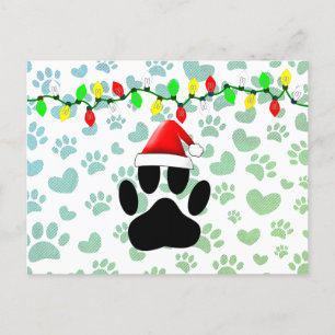 Dog Pawprint Weihnachtsmannmütze Weihnachtslichter Feiertagspostkarte