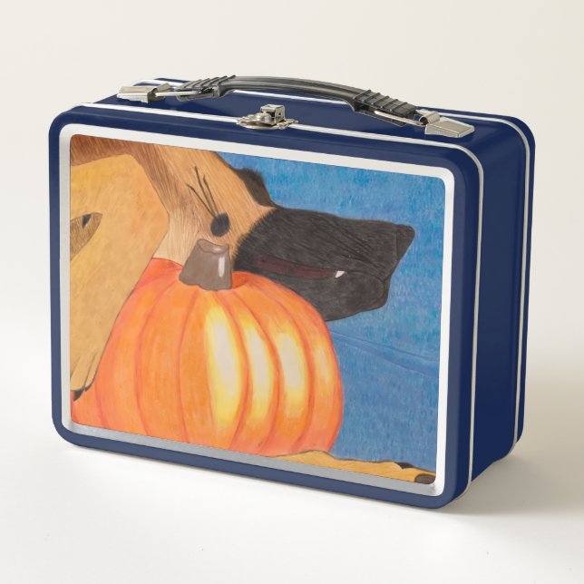 Dog paws and pumpkin metal lunch box (Vorderseite)
