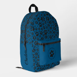 Dog Paws Black and White Polka Dot auf blau Bedruckter Rucksack