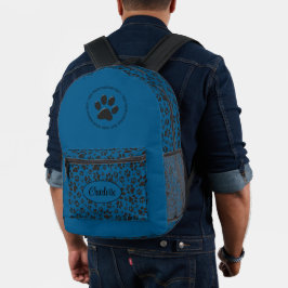 Dog Paws Black and White Polka Dot auf blau Bedruckter Rucksack