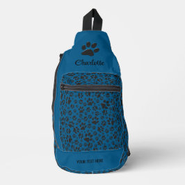 Dog Paws Black and White Polka Dot auf blau Crossbody Bag