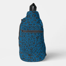 Dog Paws Black and White Polka Dot auf blau Crossbody Bag