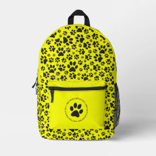 Dog Paws Black and White Polka Dot auf gelb Bedruckter Rucksack