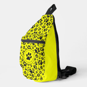 Dog Paws Black and White Polka Dot auf gelb Crossbody Bag