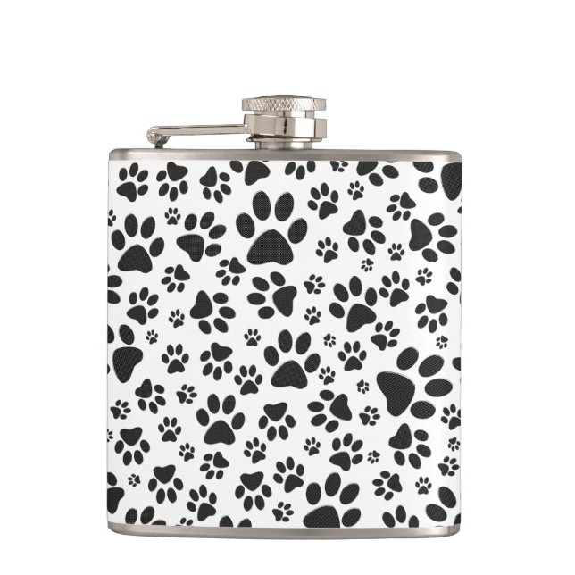 Dog Paws Black and White Polka Dot Flachmann (Vorderseite)