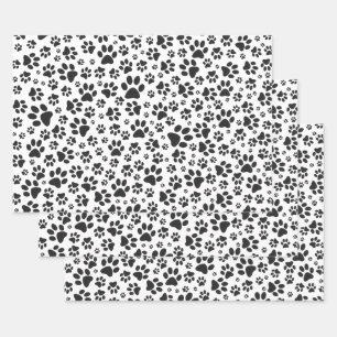 Dog Paws Black and White Polka Dot Geschenkpapier Set