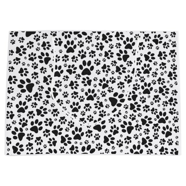 Dog Paws Black and White Polka Dot Große Geschenktüte (Vorderseite)
