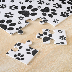 Dog Paws Black and White Polka Dot Jigsaw Puzzle