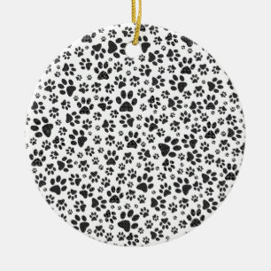 Dog Paws Black and White Polka Dot Keramik Ornament