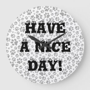 Dog Paws Black and White Polka Dot Large Clock Große Wanduhr