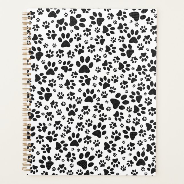 Dog Paws Black and White Polka Dot Planer (Vorderseite)