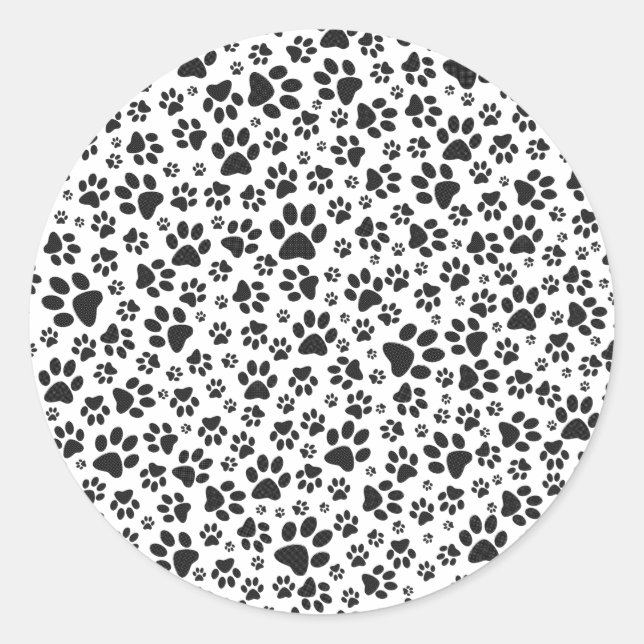 Dog Paws Black and White Polka Dot Runder Aufkleber (Vorderseite)