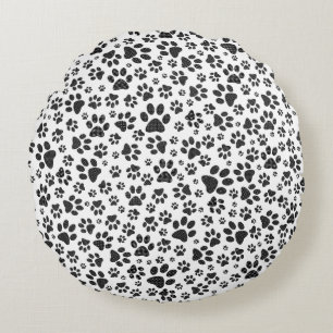 Dog Paws Black and White Polka Dot Rundes Kissen